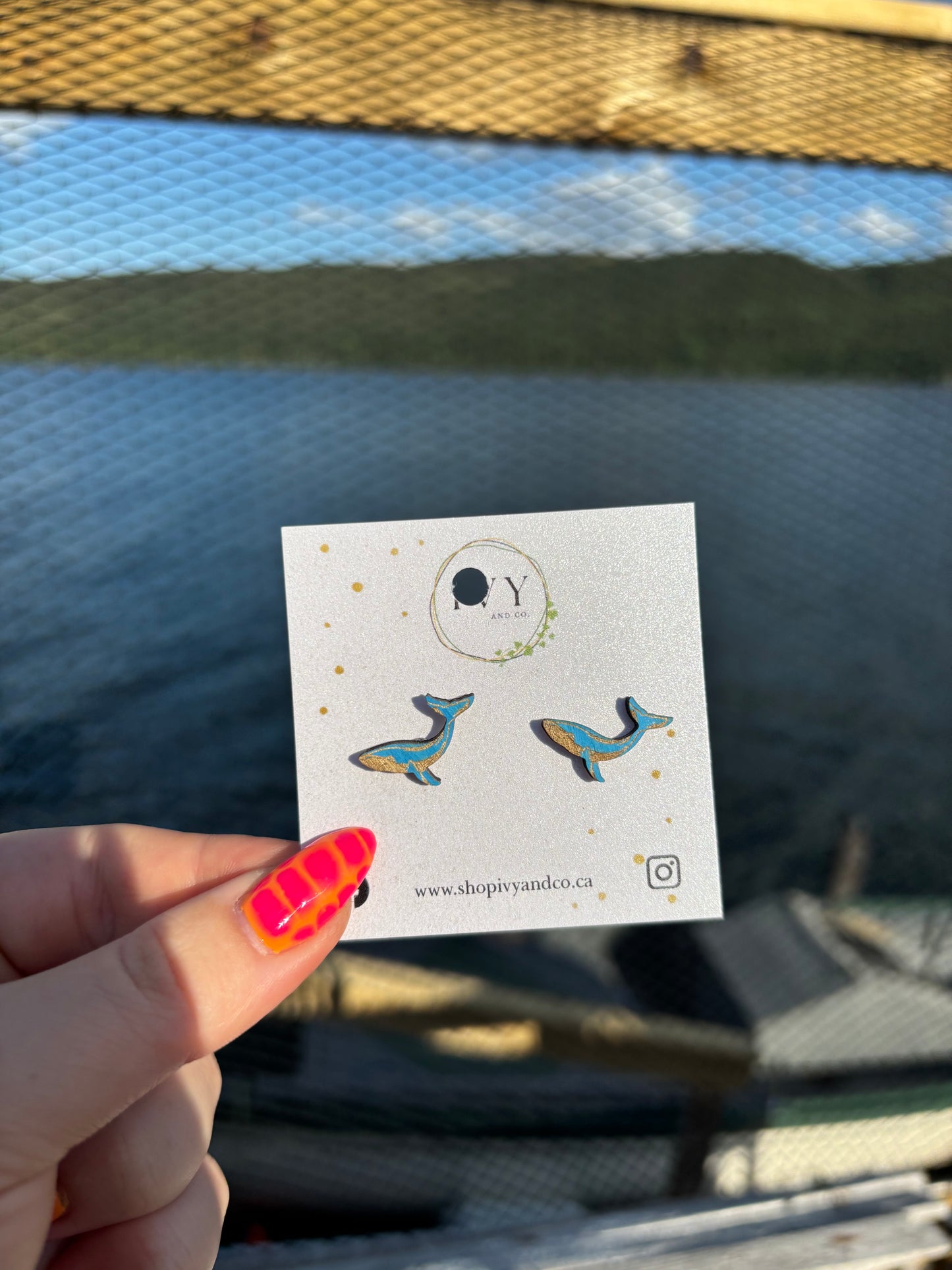 Wooden Humpback Whale Earrings