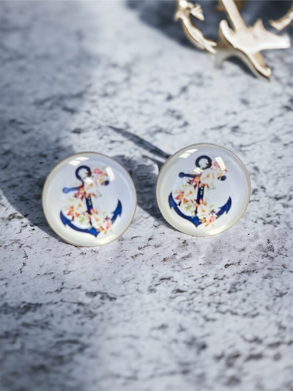 Anchor Floral Accent Newfoundland Earrings
