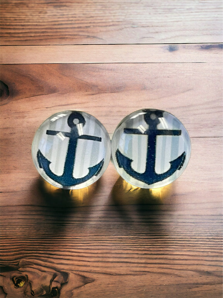 Navy Anchor Stripe Newfoundland Earrings