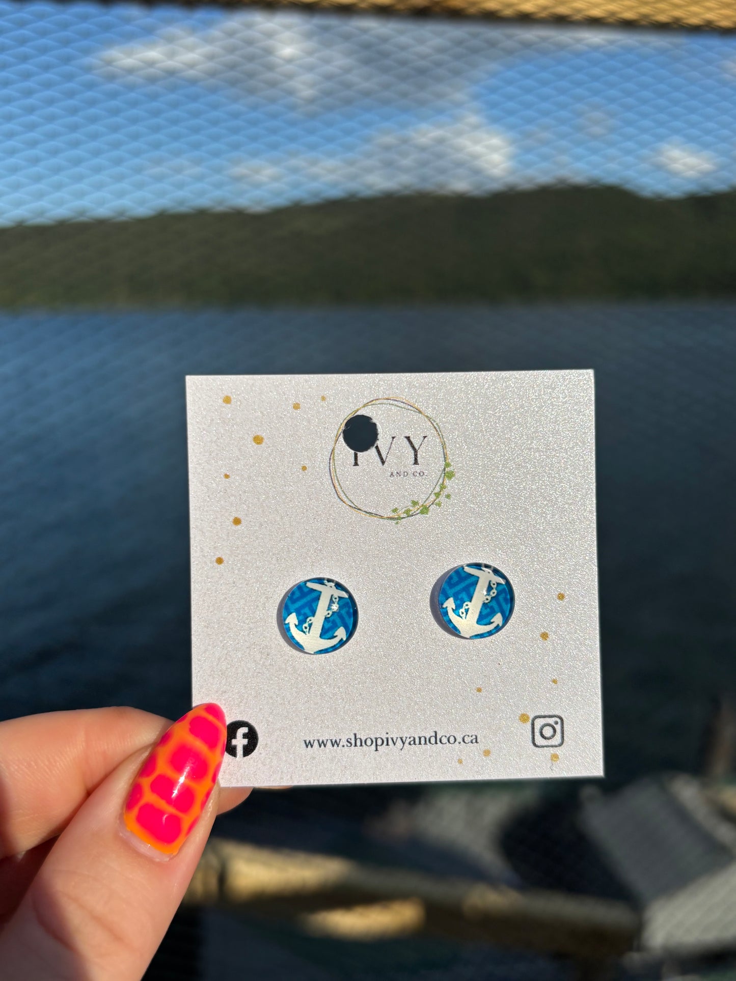 Blue & White Bubble Anchor Earrings