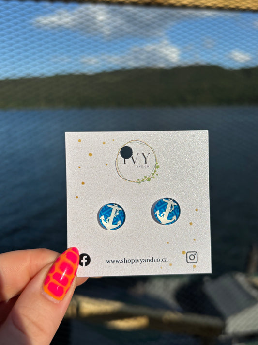 Blue & White Bubble Anchor Earrings