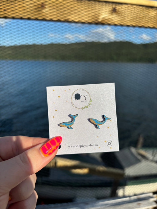 Wooden Humpback Whale Earrings