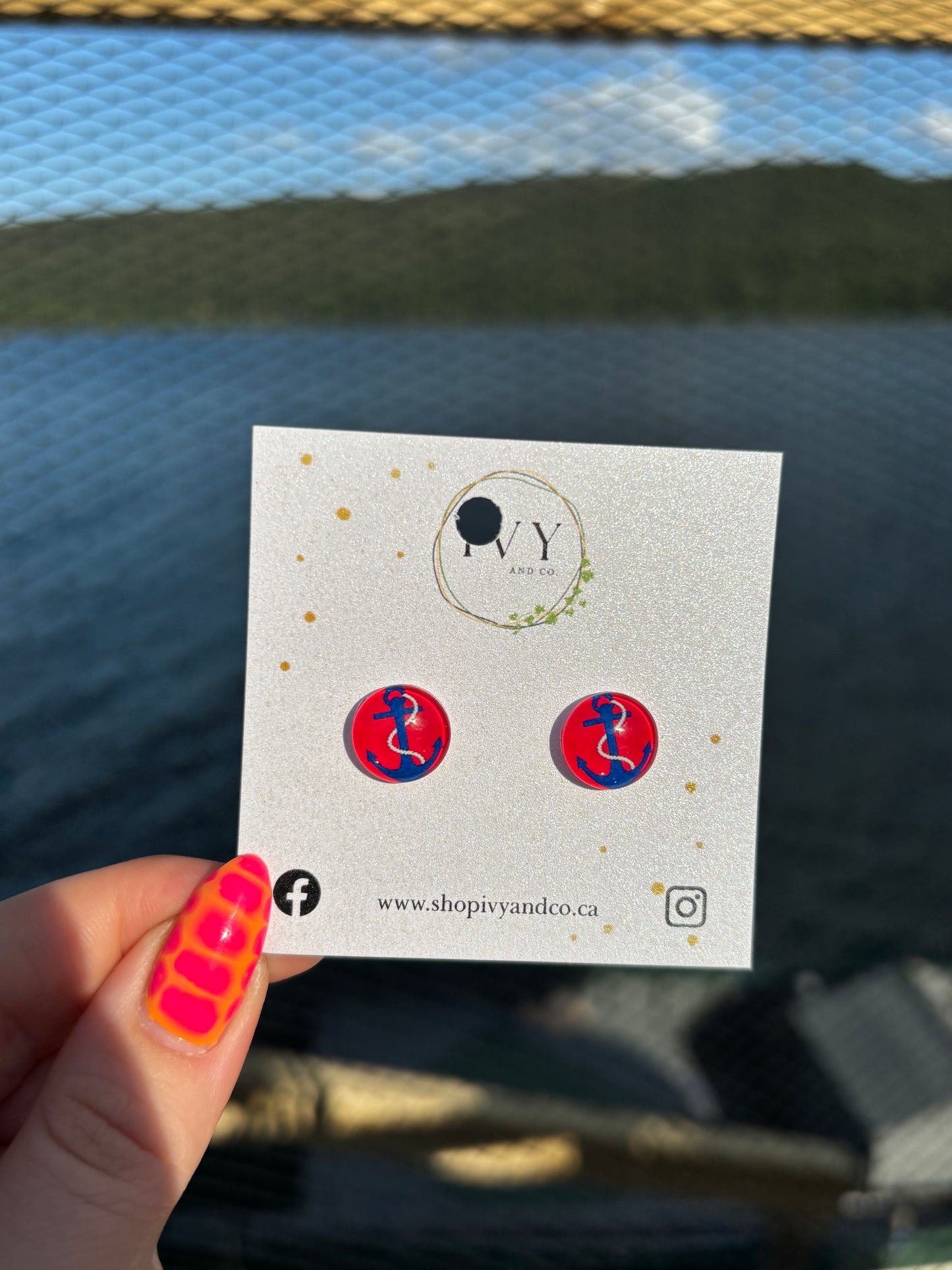 Red Anchor Bubble Stud Earrings
