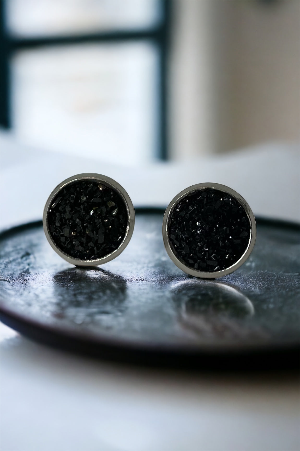 Black Sparkle Druzy Earrings